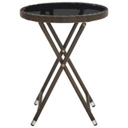 Berkfield Home Tea Table Brown 60 cm Poly Rattan & Tempered Glass - thumbnail 3