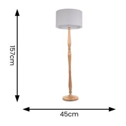 ValueLights Victoria Light Wood Traditional Stem Floor Lamp with Fabric Drum Shade in Grey - thumbnail 5