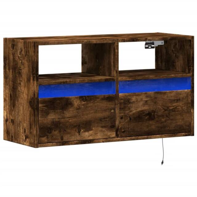 Berkfield Home TV Wall Cabinet with LED Lights Smoked Oak 80x31x45 cm in Brown - Size: 80 x 31 x 45 cm - image 1