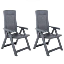 Berkfield Home Garden Reclining Chairs 2 pcs Plastic Anthracite in Dark Grey - thumbnail 2