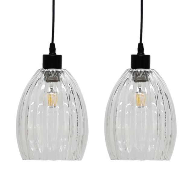 First Choice Lighting Set of 2 Birch - Clear Fluted Glass Easy Fit Pendant Shades - image 1