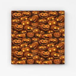 "Warren Reed - Designer Grinning Lanterns Pumpkins With Glowing Eyes Canvas in Orange - Size: W30"" x H30""" - thumbnail 1
