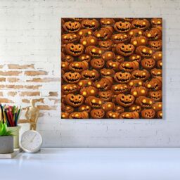 "Warren Reed - Designer Grinning Lanterns Pumpkins With Glowing Eyes Canvas in Orange - Size: W30"" x H30""" - thumbnail 2