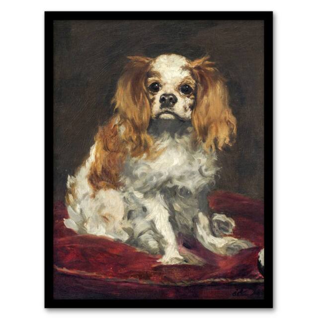 "Artery8 A King Charles Spaniel Dog Manet Vintage Framed Wall Art Print in Brown - Size: W12"" x H16""" - image 1