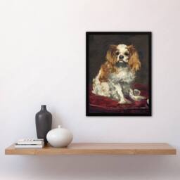 "Artery8 A King Charles Spaniel Dog Manet Vintage Framed Wall Art Print in Brown - Size: W12"" x H16""" - thumbnail 4