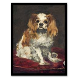 "Artery8 A King Charles Spaniel Dog Manet Vintage Framed Wall Art Print in Brown - Size: W12"" x H16""" - thumbnail 1