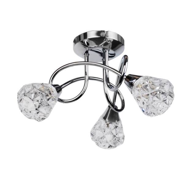 First Choice Lighting Oto - Chrome with Clear Textured Glass 3 Light Flush Ceiling Light in Silver - image 1