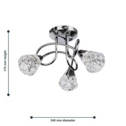 First Choice Lighting Oto - Chrome with Clear Textured Glass 3 Light Flush Ceiling Light in Silver - thumbnail 6
