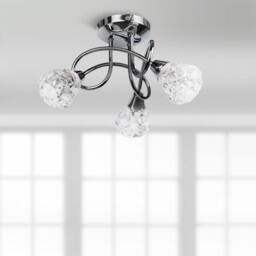 First Choice Lighting Oto - Chrome with Clear Textured Glass 3 Light Flush Ceiling Light in Silver - thumbnail 3