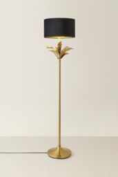 ValueLights Christina Velvet with Gold Metallic Inner Drum Shade Gold Palm Leaf Floor Lamp in Black - thumbnail 3