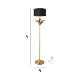ValueLights Christina Velvet with Gold Metallic Inner Drum Shade Gold Palm Leaf Floor Lamp in Black - thumbnail 7