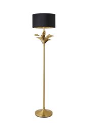 ValueLights Christina Velvet with Gold Metallic Inner Drum Shade Gold Palm Leaf Floor Lamp in Black - thumbnail 6