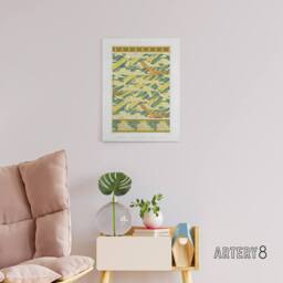 "Artery8 Eagles Doves Seashell Patterns Canvas Wall Art Print Verneuil in Green - Size: W18"" x H24""" - thumbnail 3