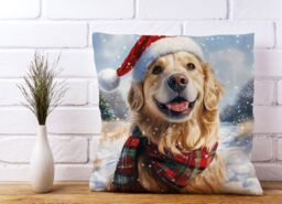 Warren Reed - Designer Snowy Christmas Golden Retriever Cushion in Yellow - Size: 60 cm x 60 cm - thumbnail 2