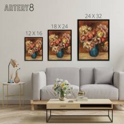 "Artery8 Flowers in a Green Vase Renoir Vintage Black Framed Canvas Wall Art in Pink - Size: W12"" x H16""" - thumbnail 4