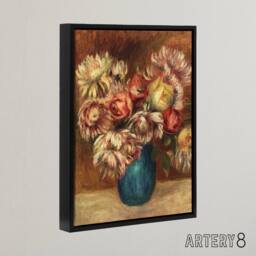 "Artery8 Flowers in a Green Vase Renoir Vintage Black Framed Canvas Wall Art in Pink - Size: W12"" x H16""" - thumbnail 2