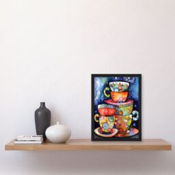 Artery8 Kitchen Folk Art Mugs & Cups Artwork Framed Wall Art Print A4 in Black - thumbnail 2