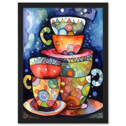 Artery8 Kitchen Folk Art Mugs & Cups Artwork Framed Wall Art Print A4 in Black - thumbnail 1