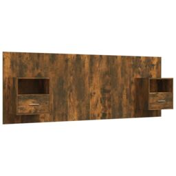 Berkfield Home Bed Headboard with Cabinets Smoked Oak Engineered Wood in Brown - thumbnail 2