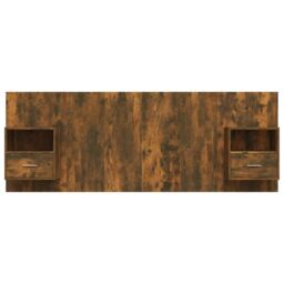 Berkfield Home Bed Headboard with Cabinets Smoked Oak Engineered Wood in Brown - thumbnail 4