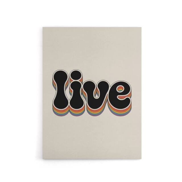 "Artery8 Live Colourful Retro Rainbow Font Typography Canvas Wall Art Print in Beige - Size: W18"" x H24""" - image 1