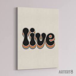 "Artery8 Live Colourful Retro Rainbow Font Typography Canvas Wall Art Print in Beige - Size: W18"" x H24""" - thumbnail 2