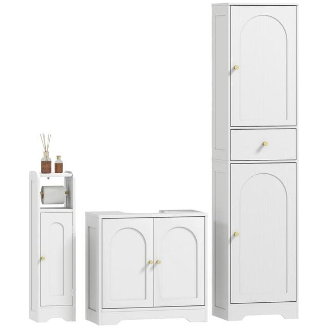 HOMCOM Bathroom Furniture Set Tall & Under Sink Cabinet Storage Unit White - image 1