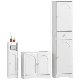 HOMCOM Bathroom Furniture Set Tall & Under Sink Cabinet Storage Unit White