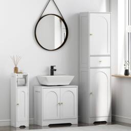 HOMCOM Bathroom Furniture Set Tall & Under Sink Cabinet Storage Unit White - thumbnail 2