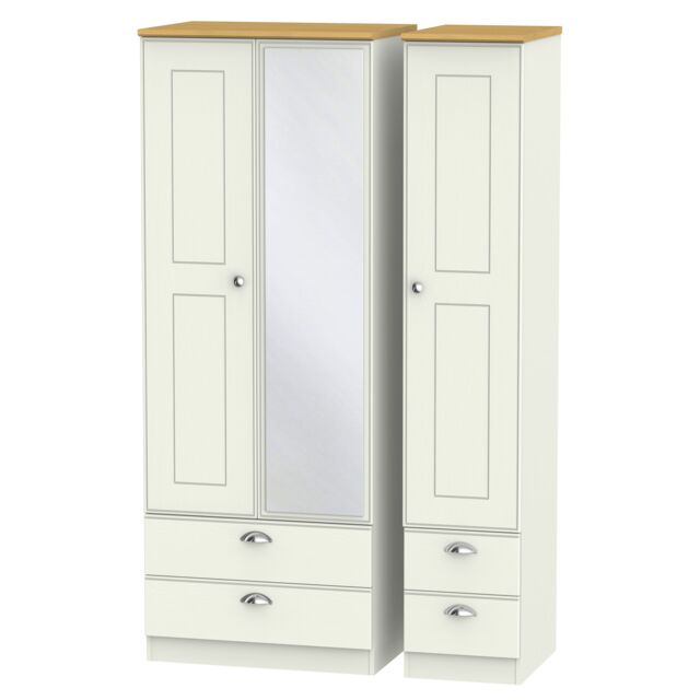 Ready Assembled 2 U Albert Tall Triple 2 Drawer Mirror + Drawer Wardrobe (Ready Assembled) in Cream