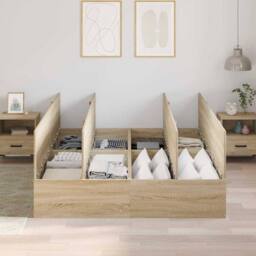 Berkfield Home Bed with Storage Sonoma oak Engineered wood 140 x 200 cm Sturdy in Light Oak - thumbnail 4