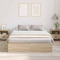 Berkfield Home Bed with Storage Sonoma oak Engineered wood 140 x 200 cm Sturdy in Light Oak - thumbnail 5