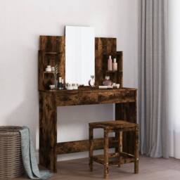 Berkfield Home Dressing Table with Mirror Smoked Oak 96x39x142 cm in Brown - Size: 96 x 39 x 142 cm - thumbnail 2