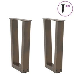 Berkfield Home Dining Table Legs V-Shape 2 pcs Natural Steel 38x(42-43.3) cm Steel in Brown - thumbnail 3