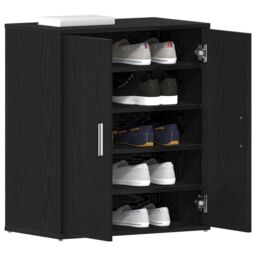 Berkfield Home Black Oak Shoe Cabinet 60x35x70 cm Made from Engineered Wood - Size: 60 x 35 x 70 cm - thumbnail 3