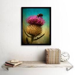"Artery8 Bumble Bee Thistle Flower Home Decor 12x16"" Framed Art Print in Purple - Size: W12"" x H16""" - thumbnail 2