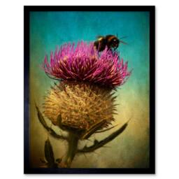 "Artery8 Bumble Bee Thistle Flower Home Decor 12x16"" Framed Art Print in Purple - Size: W12"" x H16""" - thumbnail 1