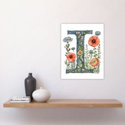 "Artery8 Women's Wall Art Print Letter I in Watercolour Wildflowers Poppy Bouquet Floral Word Art For Her Poster - Size: W24"" x H32""" - thumbnail 4
