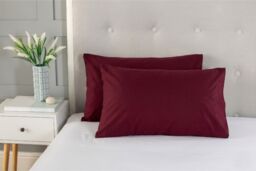 Snug City Polycotton Plain Dyed Housewife Pillowcase Pair in Burgundy - thumbnail 2