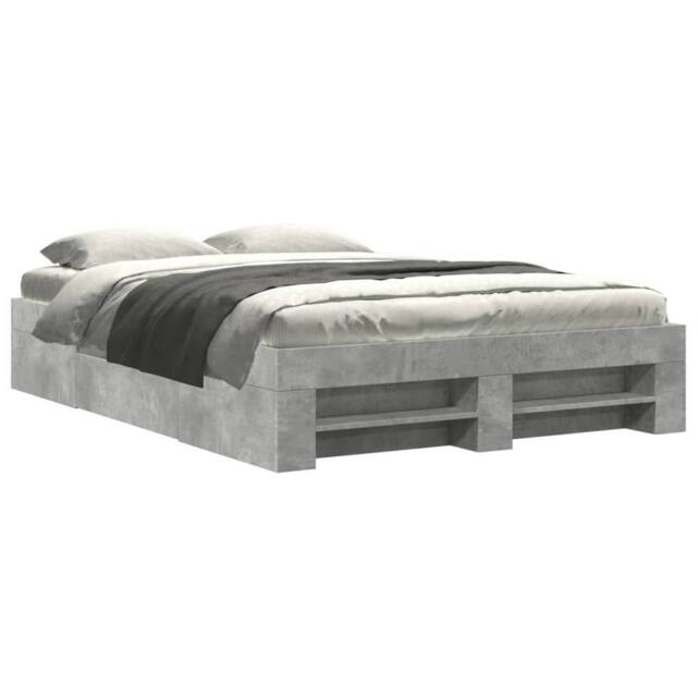 Berkfield Home Bed Frame without Mattress Concrete Grey 135x190cm Engineered Wood - Size: 135x190 cm - image 1