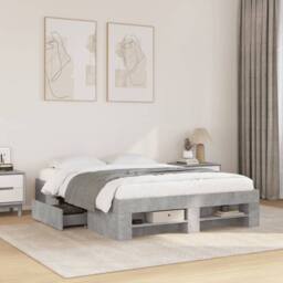 Berkfield Home Bed Frame without Mattress Concrete Grey 135x190cm Engineered Wood - Size: 135x190 cm - thumbnail 2