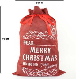 Shatchi Large Premium Hessian Santa Sack Red Stocking Bag Christmas Gifts Bag 72x50cm - Size: 72x50 cm - thumbnail 4