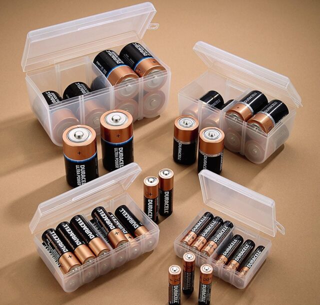 mysmartbuy Battery Organiser Set - 4 x Handy Clear Plastic Storage Boxes - Holds 12 x AAA, 12 x AA, 8 x C & 8 x D Batteries