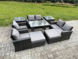 Fimous Garden Furniture Sets 9 Pieces Wicker Rattan Furniture Manual Wicker Patio Sofa Patio Conversation Set with 2 Big Footstool in Dark Grey - thumbnail 1