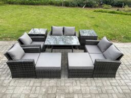 Fimous Garden Furniture Sets 9 Pieces Wicker Rattan Furniture Manual Wicker Patio Sofa Patio Conversation Set with 2 Big Footstool in Dark Grey - thumbnail 2