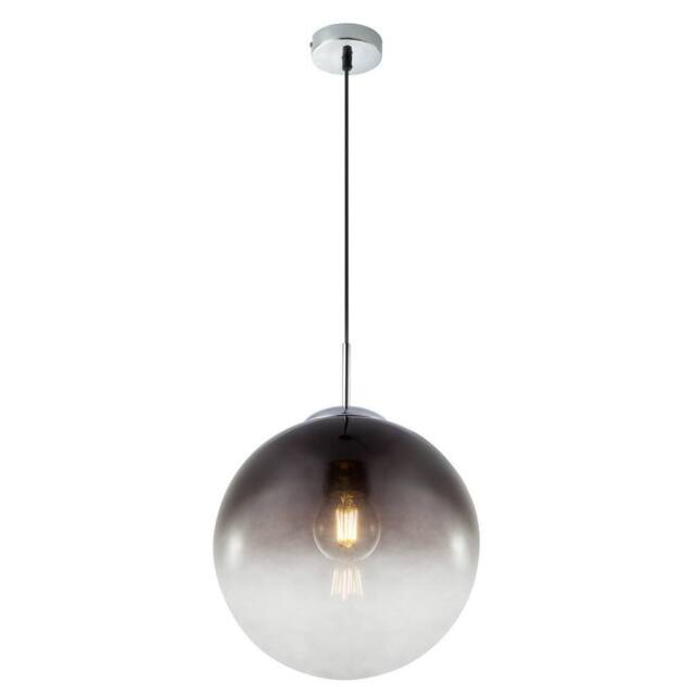 Netlighting Varus 30cm Globe Pendant Ceiling Light Chrome Glass Shade 1x E27 in Grey - image 1