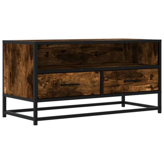 Berkfield Home TV Cabinet Smoked Oak 80x34.5x40 cm Engineered Wood & Metal in Brown - image 1
