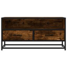 Berkfield Home TV Cabinet Smoked Oak 80x34.5x40 cm Engineered Wood & Metal in Brown - thumbnail 4