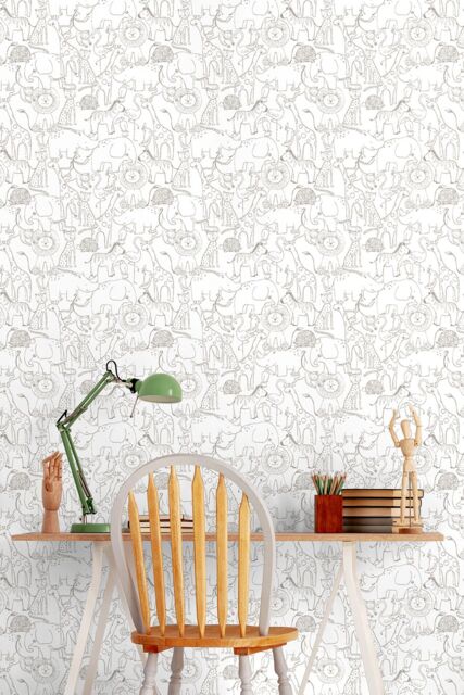 Hoopla Walls Animal Doodle 10m Matt Wallpaper in Grey - image 1