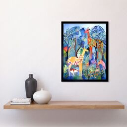 "Artery8 Wall Art Print Grazing Animals Folk Art Watercolour Painting Art Framed in Black - Size: W12"" x H16""" - thumbnail 2